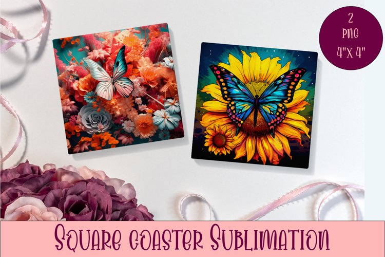Cute Butterflies Coaster Sublimation | Square Coaster