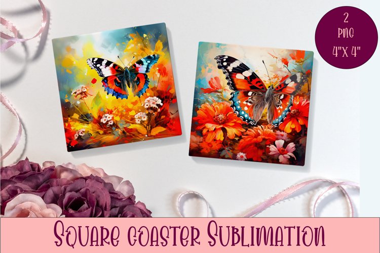 Cute Butterflies Coaster Sublimation | Square Coaster