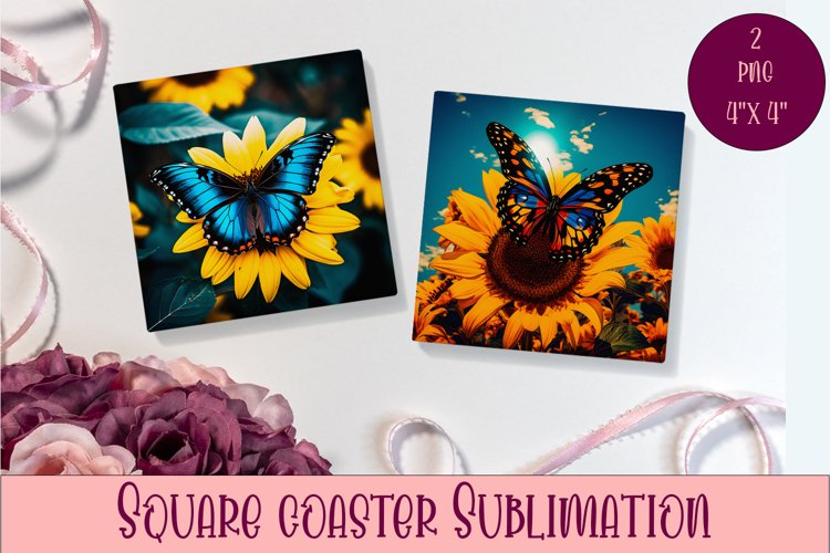 Cute Butterflies Coaster Sublimation | Square Coaster example image 1