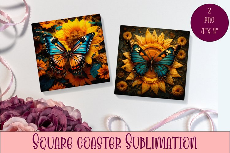Cute Butterflies Coaster Sublimation | Square Coaster