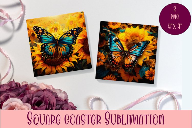 Cute Butterflies Coaster Sublimation | Square Coaster