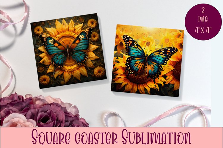 Cute Butterflies Coaster Sublimation | Square Coaster
