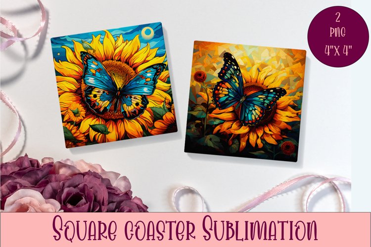 Cute Butterflies Coaster Sublimation | Square Coaster
