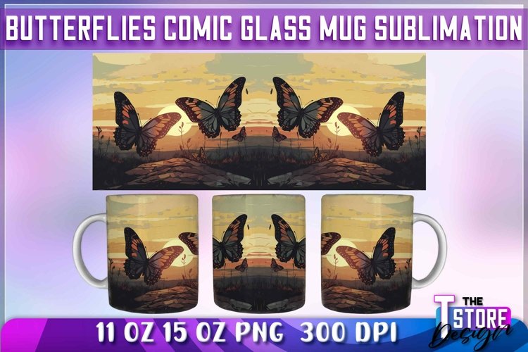 Butterflies Comic Mug Sublimation | 11 oz 15 oz Mug | PNG