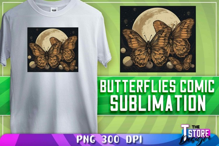 Butterflies Comic Sublimation | T-Shirt Design| PNG File example image 1