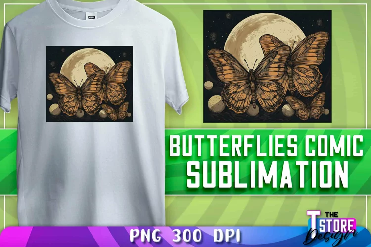 Butterflies Comic Sublimation | T-Shirt Design| PNG File