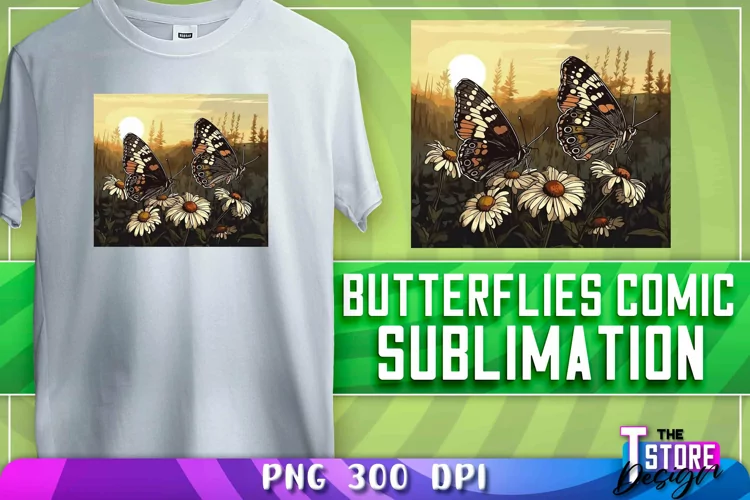 Butterflies Comic Sublimation | T-Shirt Design| PNG File