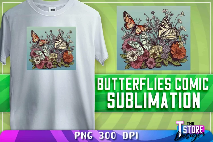Butterflies Comic Sublimation | T-Shirt Design| PNG File