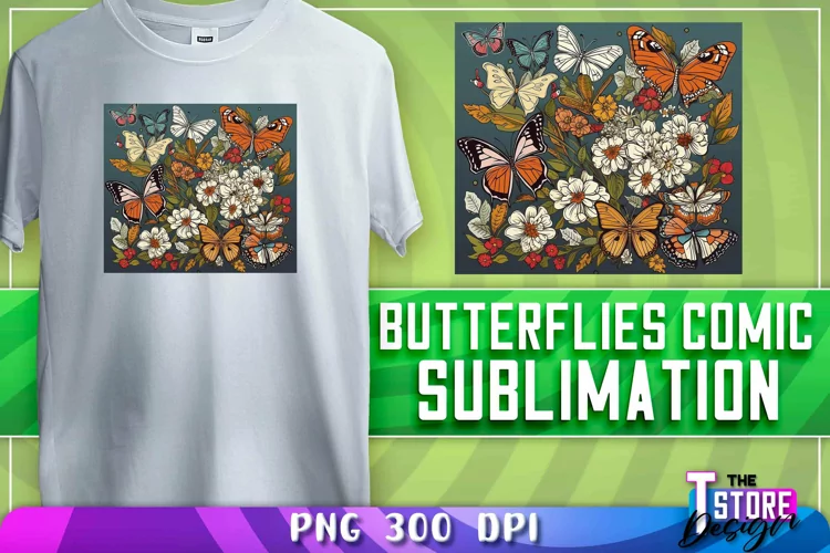 Butterflies Comic Sublimation | T-Shirt Design| PNG File