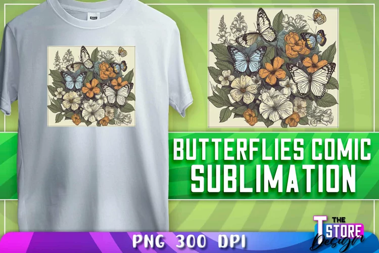 Butterflies Comic Sublimation | T-Shirt Design| PNG File