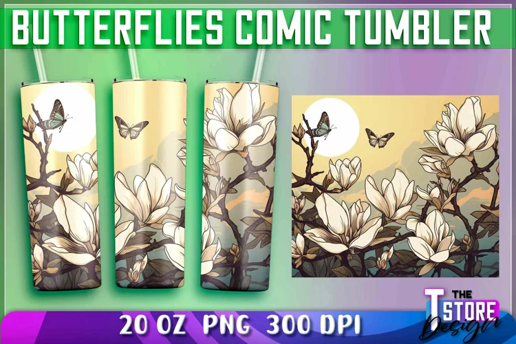 Butterflies Comic Tumblers Wrap 20 oz | PNG Sublimation