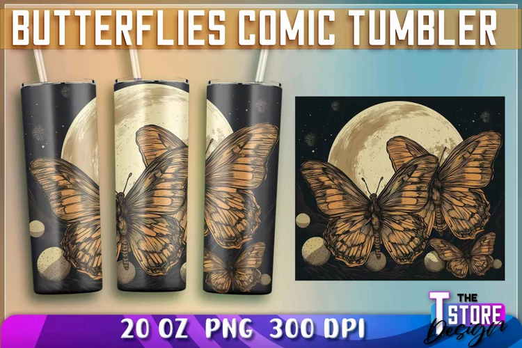 Butterflies Comic Tumblers Wrap 20 oz | PNG Sublimation