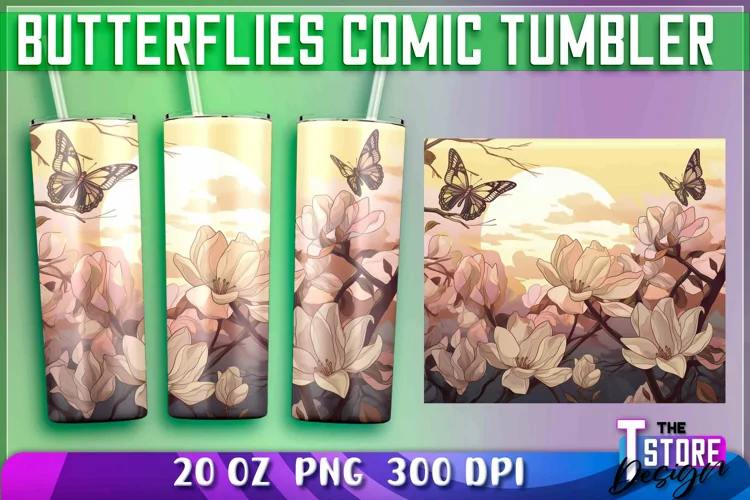 Butterflies Comic Tumblers Wrap 20 oz | PNG Sublimation
