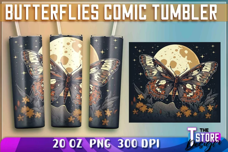 Butterflies Comic Tumblers Wrap 20 oz | PNG Sublimation