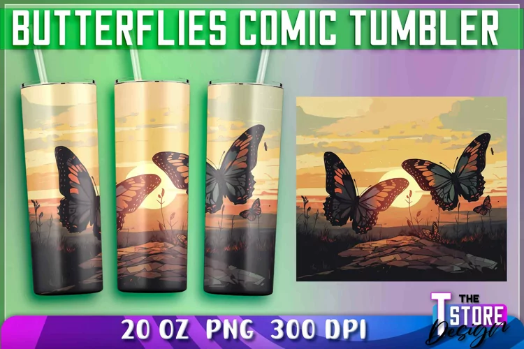 Butterflies Comic Tumblers Wrap 20 oz | PNG Sublimation
