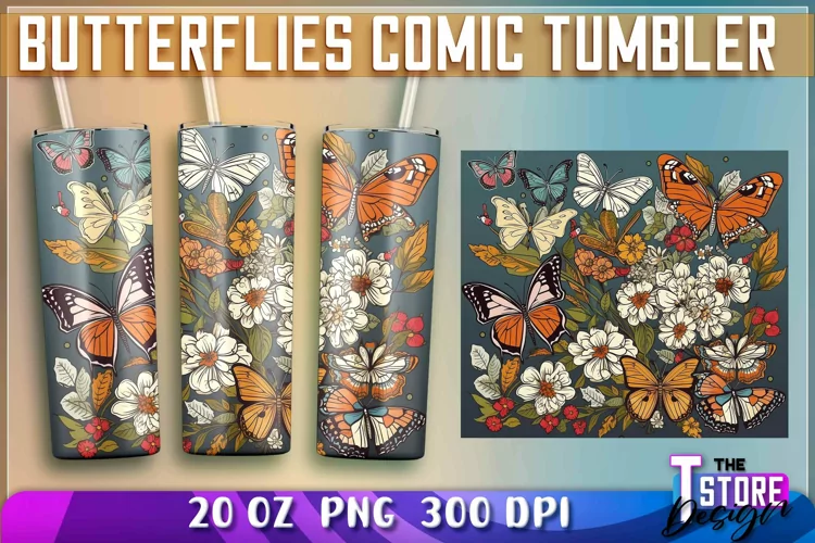 Butterflies Comic Tumblers Wrap 20 oz | PNG Sublimation