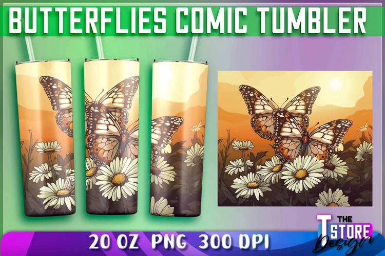 Butterflies Comic Tumblers Wrap 20 oz | PNG Sublimation