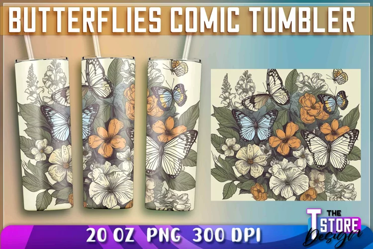 Butterflies Comic Tumblers Wrap 20 oz | PNG Sublimation