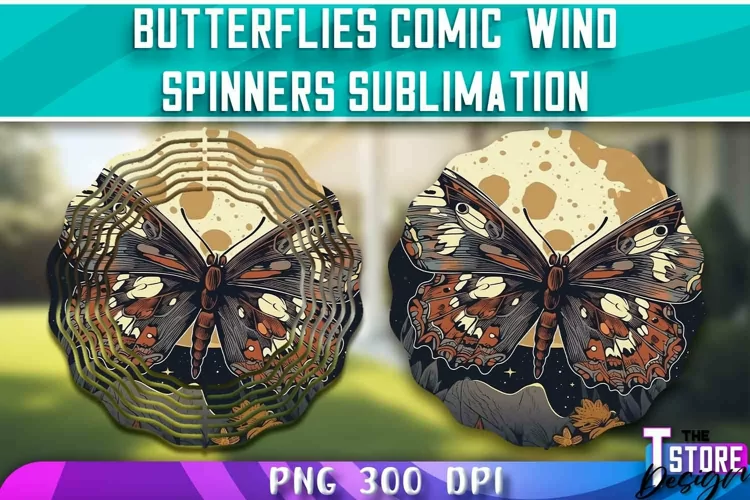 Butterflies Comic Wind Spinners Sublimation | PNG Design