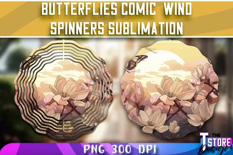 Butterflies Comic Wind Spinners Sublimation | PNG Design