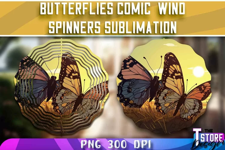 Butterflies Comic Wind Spinners Sublimation | PNG Design