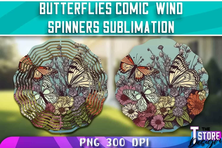 Butterflies Comic Wind Spinners Sublimation | PNG Design