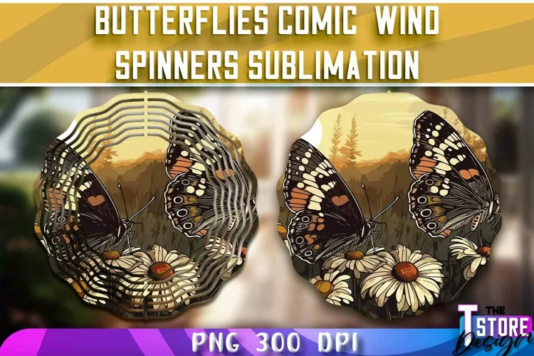 Butterflies Comic Wind Spinners Sublimation | PNG Design