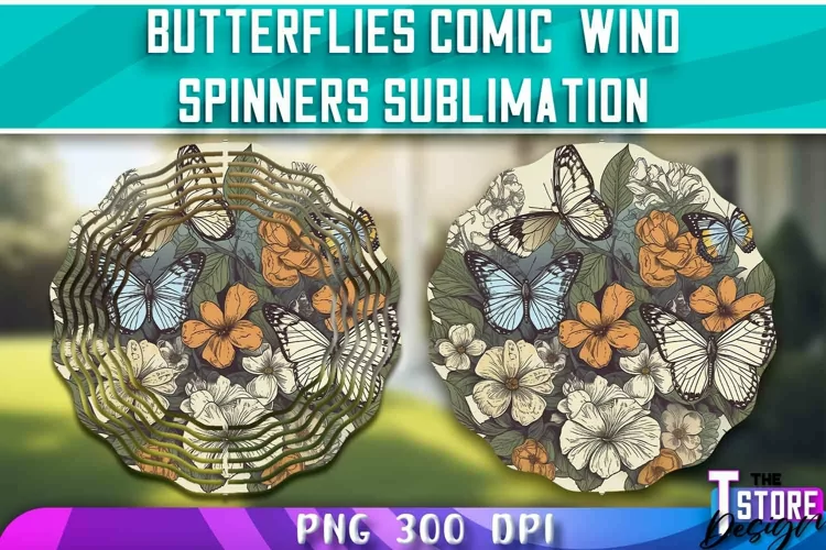 Butterflies Comic Wind Spinners Sublimation | PNG Design