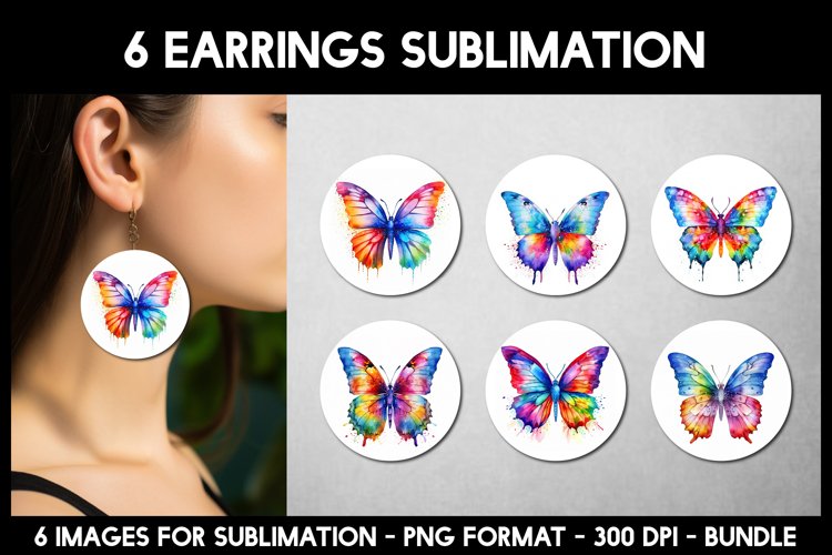 Rainbow Butterfly Earrings I Round Earrings Sublimation