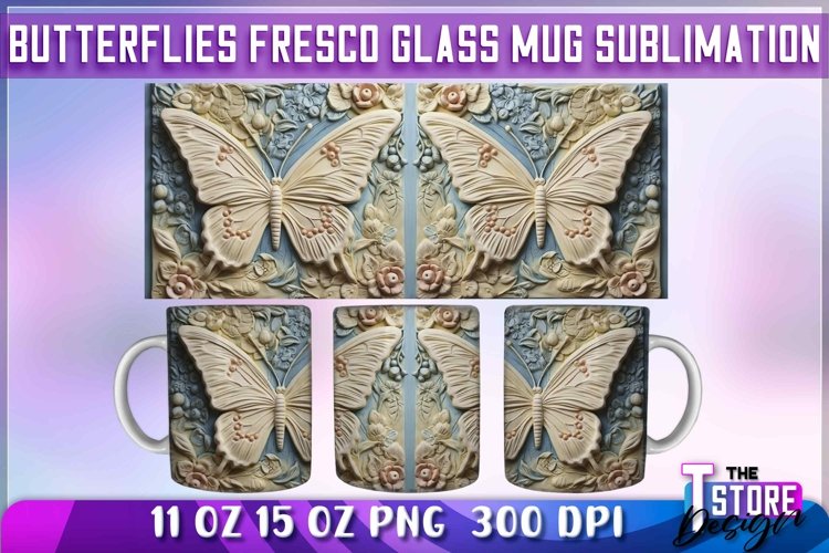 Butterflies Fresco Mug Sublimation | 11 oz 15 oz Mug | PNG