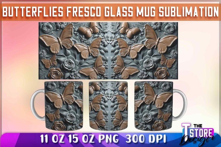 Butterflies Fresco Mug Sublimation | 11 oz 15 oz Mug | PNG