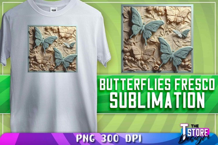 Butterflies Fresco Sublimation | T-Shirt Design | PNG 300dp example image 1