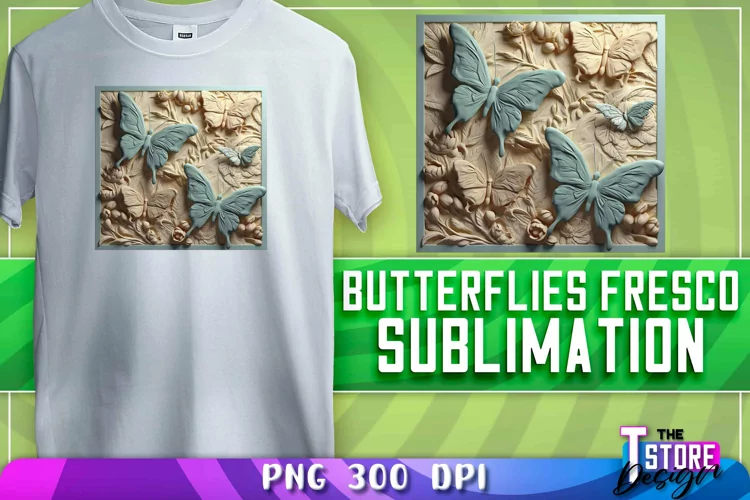 Butterflies Fresco Sublimation | T-Shirt Design | PNG 300dp