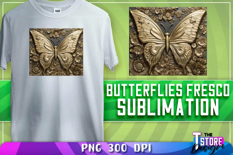 Butterflies Fresco Sublimation | T-Shirt Design | PNG 300dp