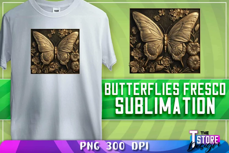 Butterflies Fresco Sublimation | T-Shirt Design | PNG 300dp