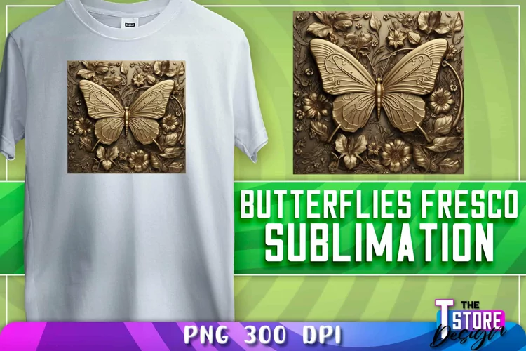 Butterflies Fresco Sublimation | T-Shirt Design | PNG 300dp