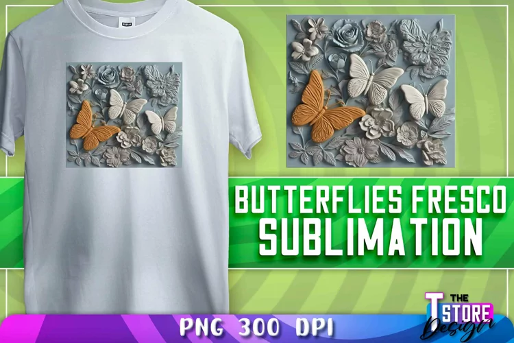 Butterflies Fresco Sublimation | T-Shirt Design | PNG 300dp