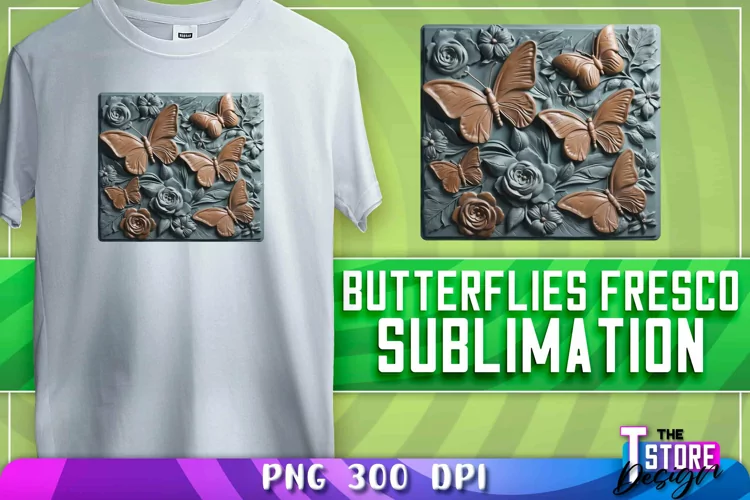 Butterflies Fresco Sublimation | T-Shirt Design | PNG 300dp