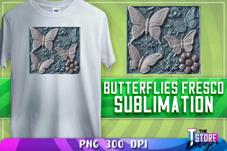Butterflies Fresco Sublimation | T-Shirt Design | PNG 300dp