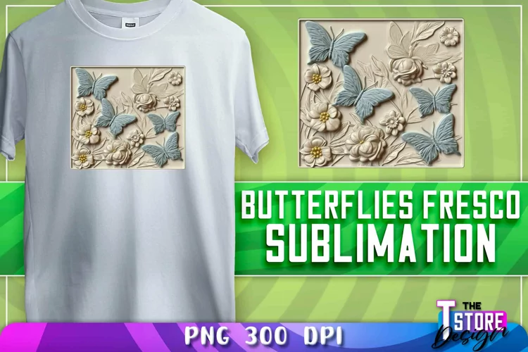 Butterflies Fresco Sublimation | T-Shirt Design | PNG 300dp