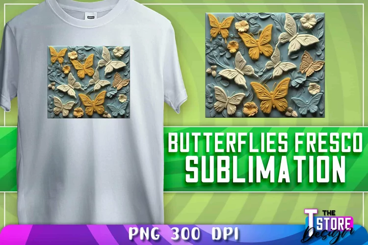 Butterflies Fresco Sublimation | T-Shirt Design | PNG 300dp