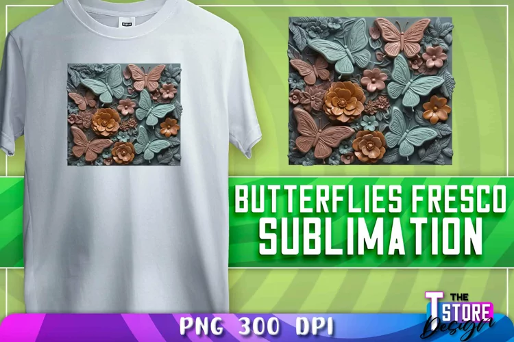 Butterflies Fresco Sublimation | T-Shirt Design | PNG 300dp