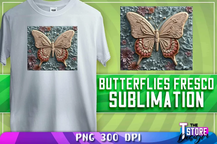 Butterflies Fresco Sublimation | T-Shirt Design | PNG 300dp