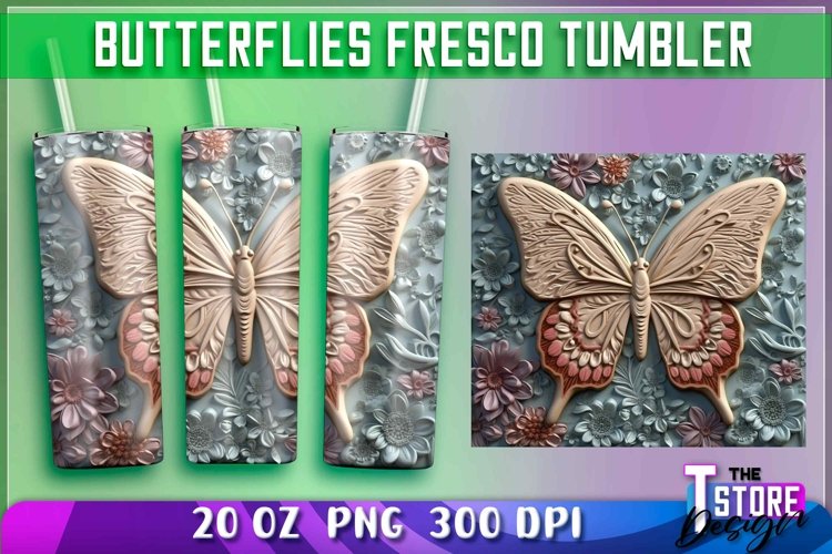 Butterflies Fresco Tumblers Wrap 20 oz. | PNG Sublimation