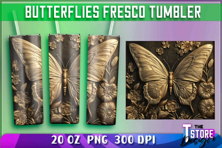 Butterflies Fresco Tumblers Wrap 20 oz. | PNG Sublimation