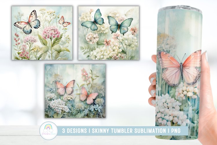 Butterflies Shabby Chic Tumbler Wrap I Tumbler Sublimation example image 1