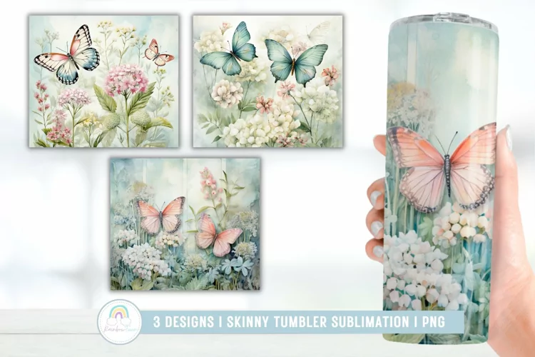 Butterflies Shabby Chic Tumbler Wrap I Tumbler Sublimation