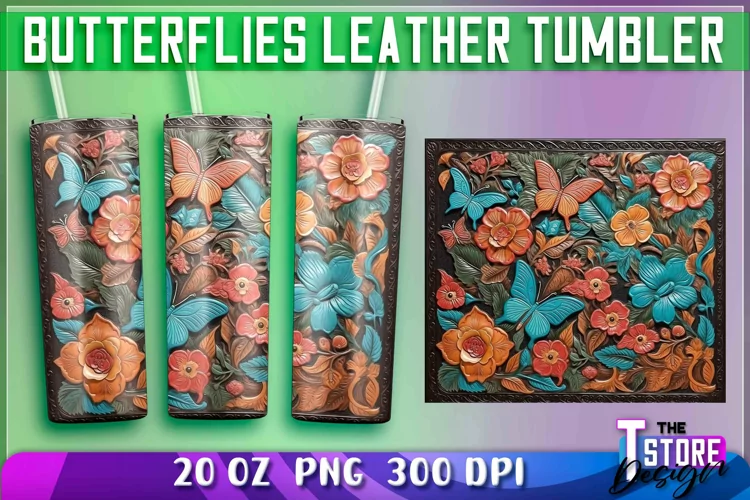 Butterflies Leather Tumblers Wrap 20 oz. | PNG Sublimation