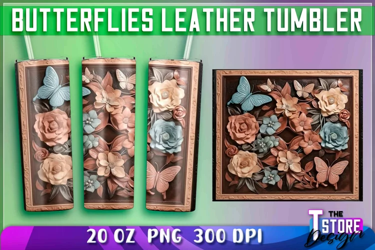 Butterflies Leather Tumblers Wrap 20 oz. | PNG Sublimation