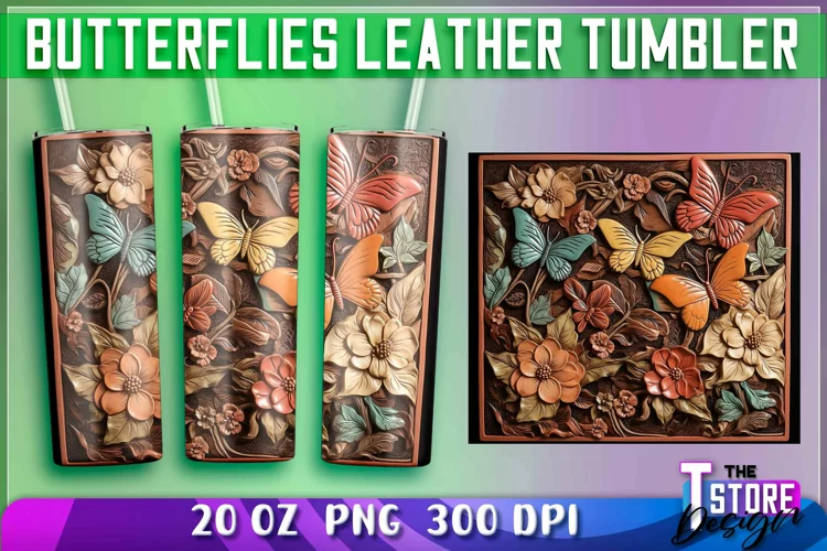 Butterflies Leather Tumblers Wrap 20 oz. | PNG Sublimation